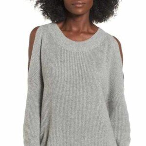 BP. Gray Knit Cold Shoulder Crew Neck Sweater